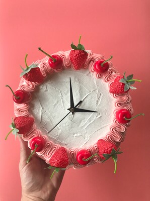 Cake Clock, Decorative Wall Clock, Y2k aesthetic home decor, cute cake home  accent, faux cake, dummy cake, unique colorful home decor